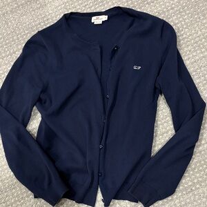 Vineyard Vines Dark Navy Crewneck Cardigan with Whale Logo